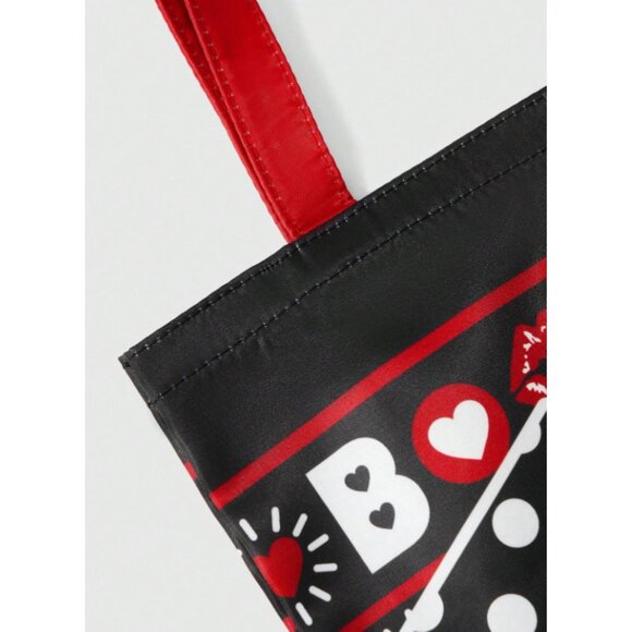 Betty Boop Foldable Reusable Shopping Bag Black with Red Hearts & Lips - Picture 6 of 6